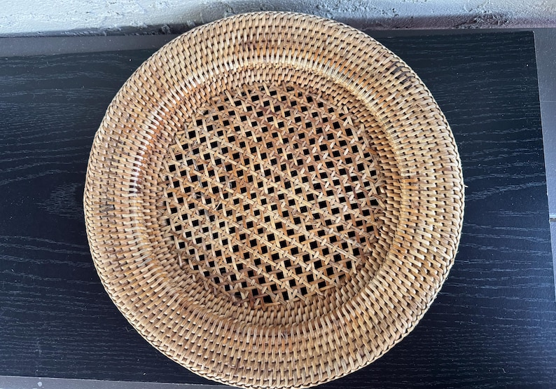 Handwoven Rattan Charger Plate | Boho Farmhouse Table Decor, Natural Wicker Placemat