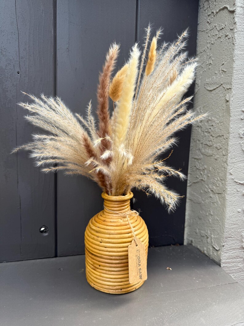 Handwoven Rattan Vase | Boho Farmhouse Decor | Natural Wicker Accent for Dried Flowers