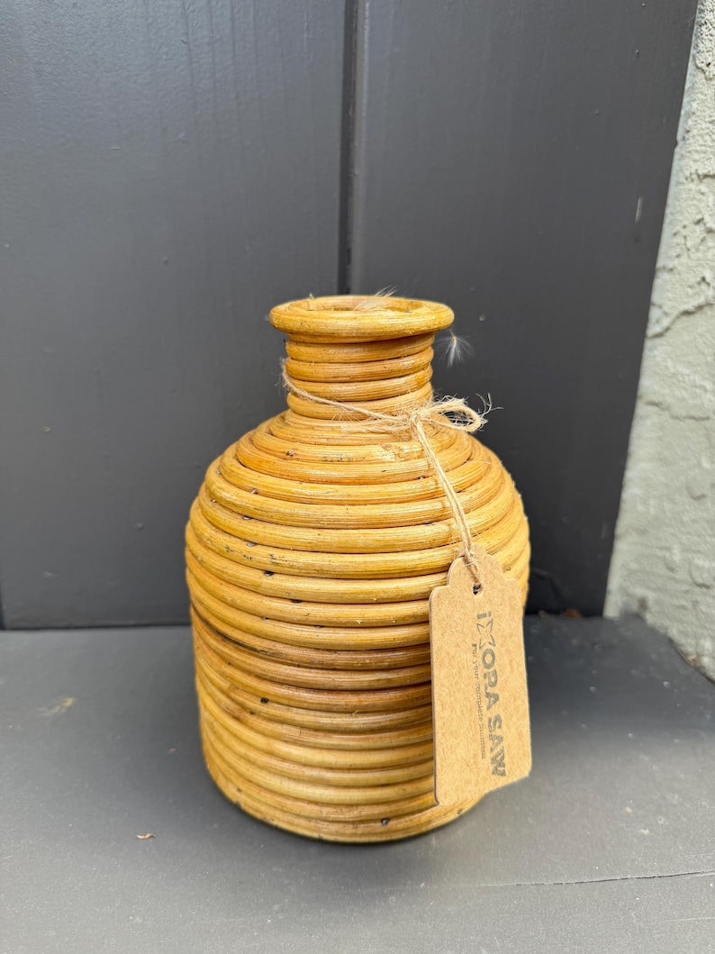 Handwoven Rattan Vase | Boho Farmhouse Decor | Natural Wicker Accent for Dried Flowers