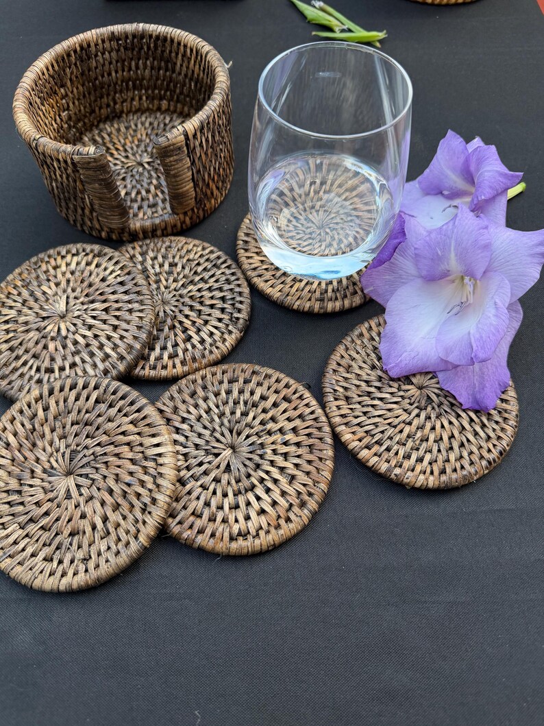 Handmade Rattan Coaster Set – Natural Woven Drink Coasters, Boho Style