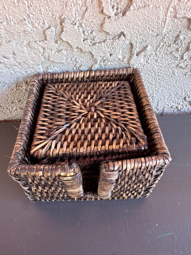 Handwoven Square Rattan Coasters - Boho Drink Coaster Set