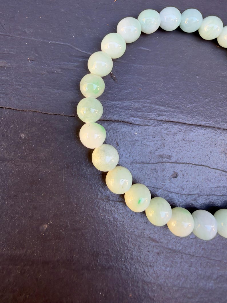 Natural Burmese Green Jade Bead Bracelet, Gold Accent, 7mm