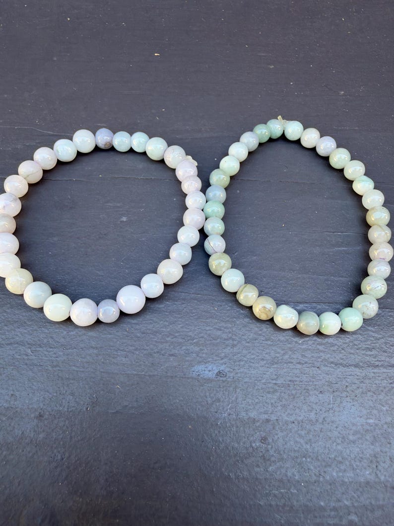 Natural Burmese Jade Bracelet, 6mm Pastel Green Beads, Stretch Jewelry