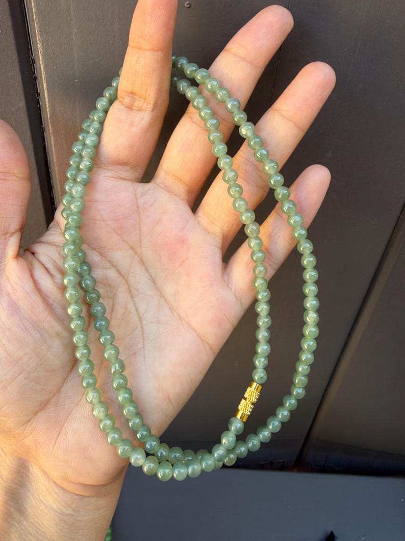Natural Jade 5 mm Green Jade Bead Necklace, Polished Round Gemstone Jewelry