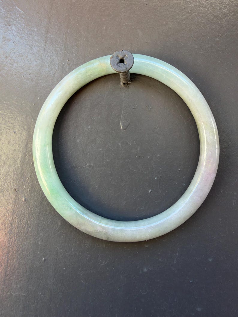 Natural Burmese Jade Bangle Bracelet 60mm, Light Green Lavender Jade, Classic Round Jade Jewelry, Gift for Her