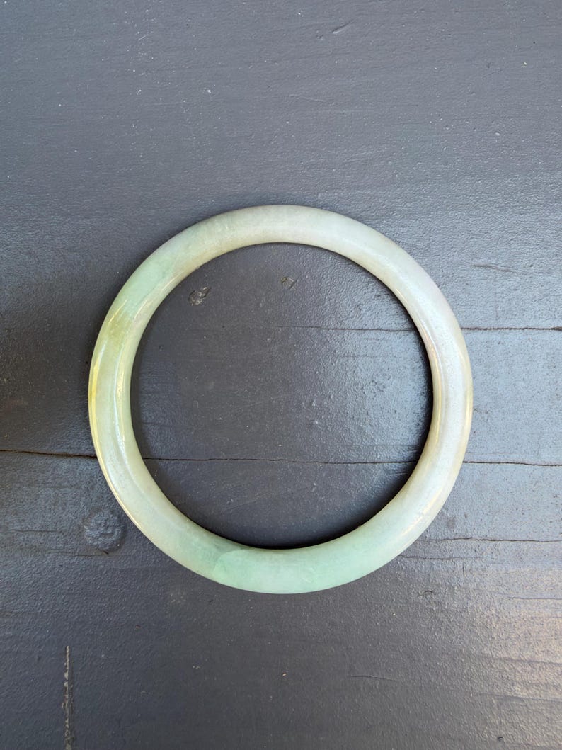 Natural Burmese Jade Bangle Bracelet 60mm, Light Green Lavender Jade, Classic Round Jade Jewelry, Gift for Her