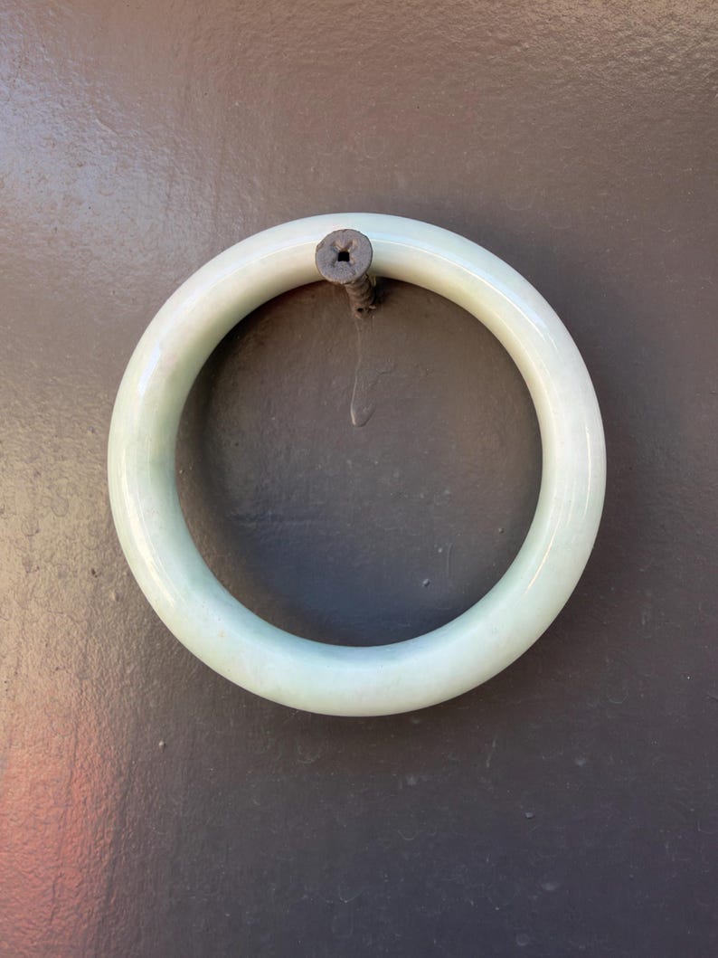 Burmese Jade Bangle, Light Green Jadeite Bracelet, 57mm Round Bangle