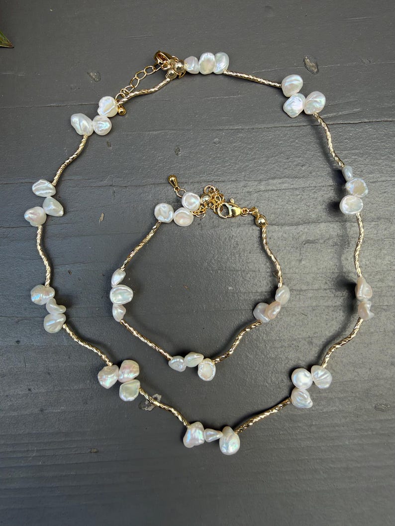 Cultured Pearl Necklace, Gold Twisted Chain, Dainty White Pearl Jewelry, Handmade Gift for Her
