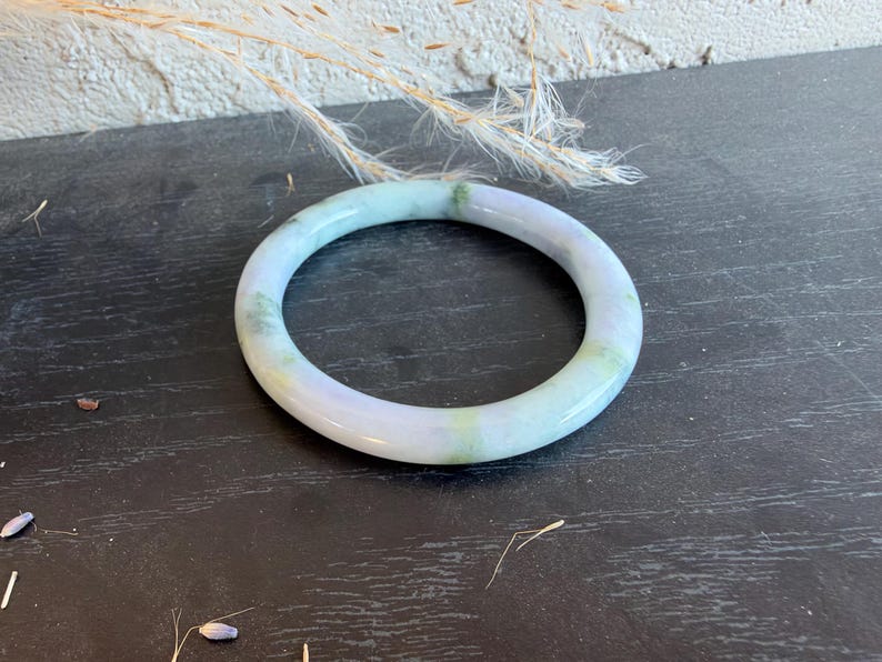 Burmese Lavender Green Jade Bangle Bracelet, 56mm, Polished Jade Jewelry, Gift for Her