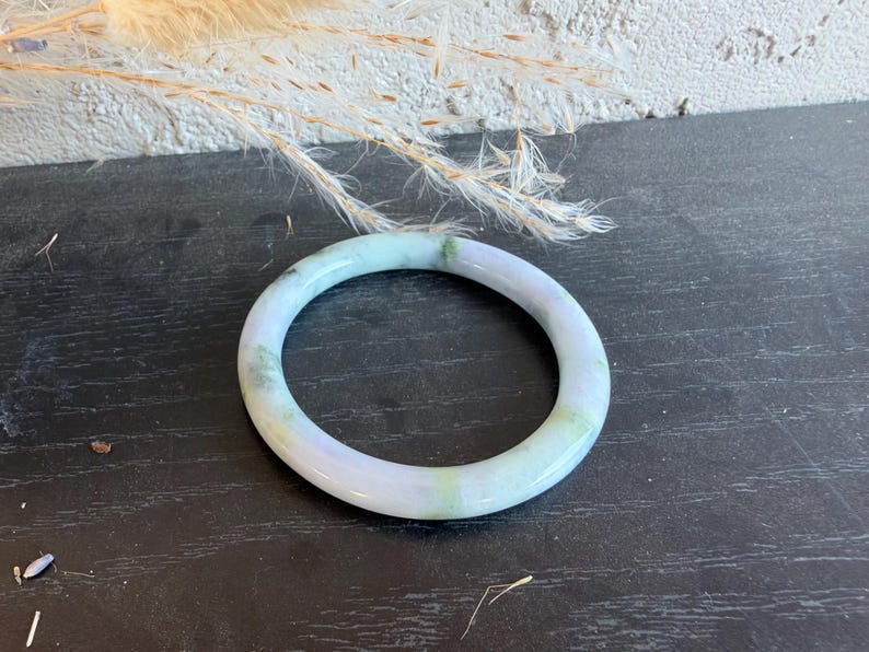 Burmese Lavender Green Jade Bangle Bracelet, 56mm, Polished Jade Jewelry, Gift for Her