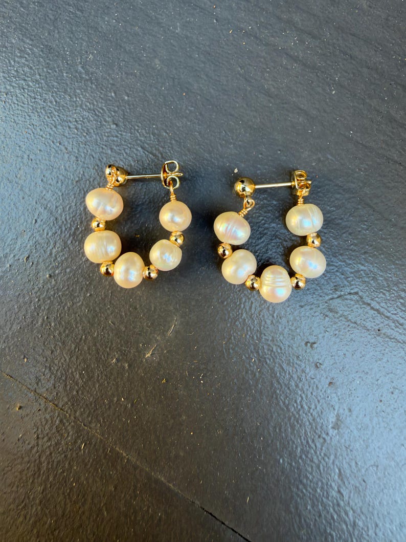 Baroque Cultured Pearl Hoop Earrings, Gold Beaded Pearl Earrings, Handmade Elegant Jewelry, Wedding Gift for Her