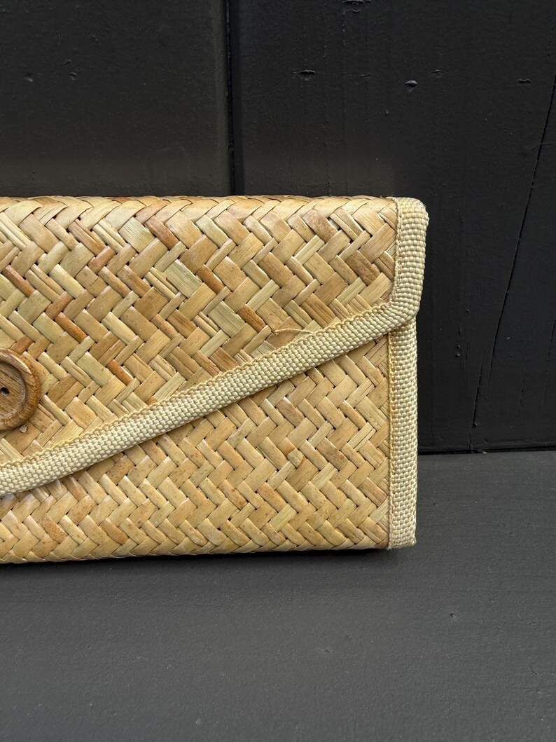 Handwoven Krajood Fiber Wallet | Natural Boho Clutch, Minimalist Purse (9.5" x 4")