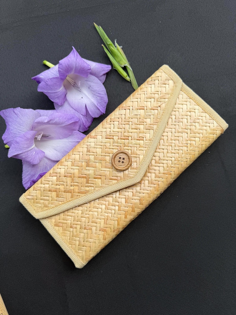 Handwoven Krajood Fiber Wallet | Natural Boho Clutch, Minimalist Purse (9.5" x 4")